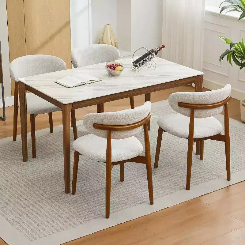 Set di 4 sedie da pranzo, sedie da pranzo imbottite moderne di metà secolo, sedie da cucina in stile rustico con seduta in tessuto imbottito e gambe in legno, beige