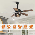 Ventilatore da soffitto da 52 pollici Farmhouse Driftwood a 5 pale, nero, con gabbia, con telecomando
