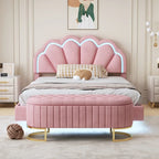 Comodino a 2 Pezzi Letto a Piattaforma Matrimoniale a LED con Pouf Contenitore