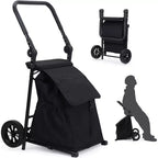 Carrello Portapacchi Pieghevole Acekool 2 in 1 con Borsa Impermeabile Rimovibile, Sedile Imbottito Spesso e Manico Antiscivolo Regolabile, Nero