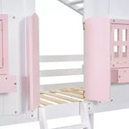 Letto a soppalco a forma di casetta con scaletta e spondine per bambini, in legno, misura singola