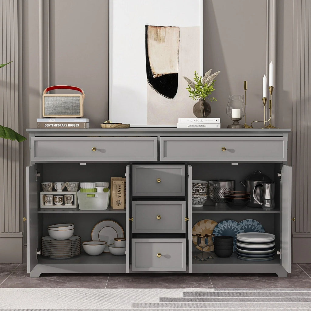 59.1'' Credenza Buffet Bianco Laccato Moderno Metà Secolo Contemporaneo