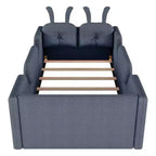 Whisen Twin - Letto a piattaforma, Letto imbottito da pavimento per bambini con cuscino a coniglio, Sponde laterali rimovibili