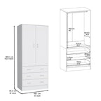 Armadio moderno a due ante con 3 cassetti e 1 bastone appendiabiti per camera da letto