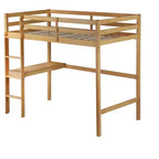 Letto a soppalco Okak Minimalism con scaletta, letto a soppalco singolo in legno di gomma con spondina di sicurezza e scrivania integrata, telai per letti per bambini, ragazzi