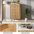 Comò a 5 cassetti bianco / marmo e legno – Pannello scanalato, per uso singolo
