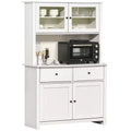 HOMCOM Credenza da Cucina 63,5 cm con Vetrina Superiore, Armadietto Dispensa con 4 Ripiani, Cassetti, Ante in Vetro, Ripiano Aperto per Microonde