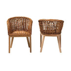 bali & pari Mario Set di 2 sedie da pranzo in legno di teak con finitura marrone naturale e rattan, stile bohémien moderno