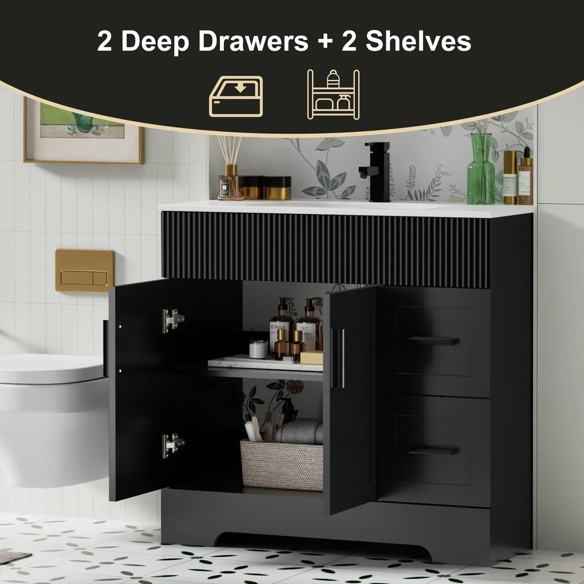 Mobile bagno 30/36/48 Wavy Line con lavabo e rubinetto