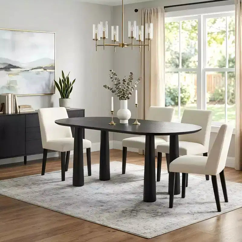 Tavolo da pranzo ovale in legno Dovelina 67 con 4 gambe, tavolo da cucina moderno per 6 persone