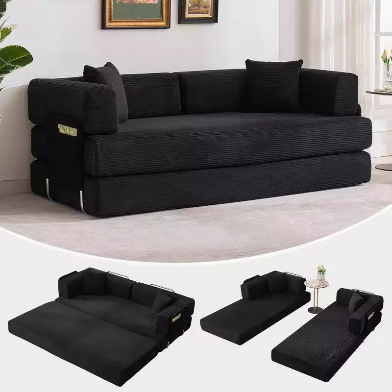 Divano Letto, 78.8 Divano/Divanetto Pieghevole 5 in 1, Struttura in Acciaio a Forma Fissa, in Velluto a Coste con Cuscini