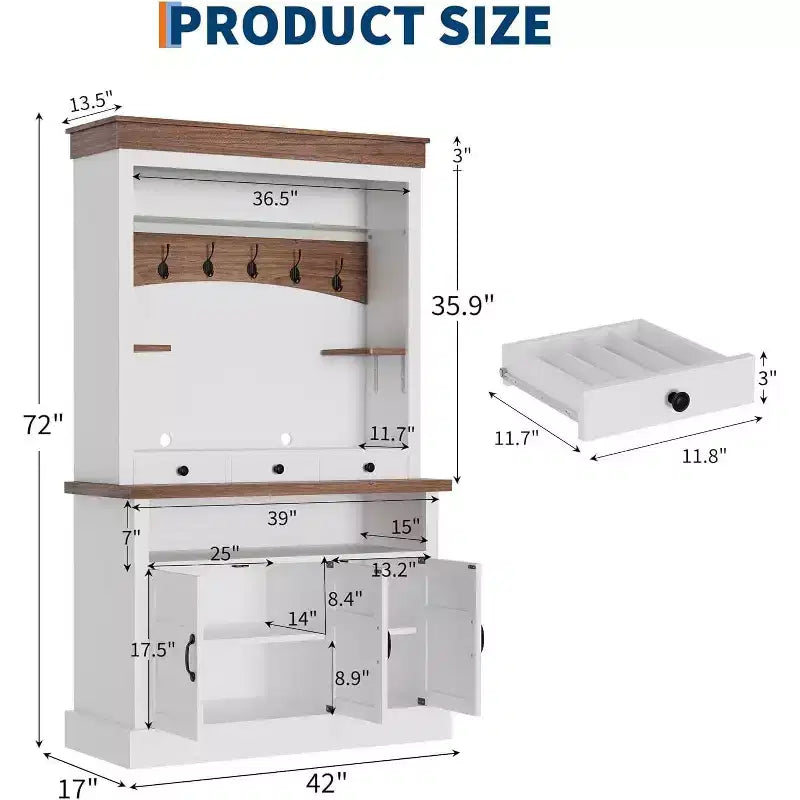 Mobile bar da caffè in stile rustico alto 72 pollici con luci LED, credenza da cucina con ante e cassetti, ripiani regolabili, ampio spazio di archiviazione