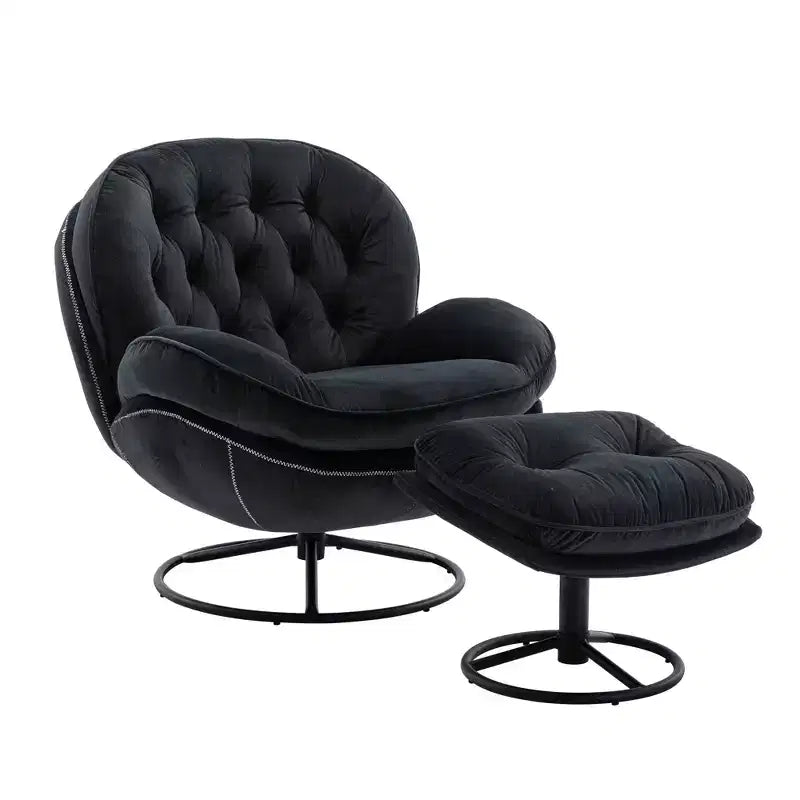 Poltrona Svedese Okak con Pouf, Poltrona Moderna Senza Braccioli Stile Mid-Century per Soggiorno, Morbida e Confortevole per Guardare la TV, Giocare