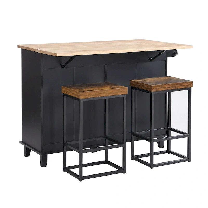 Set da isola per cucina TOPMAX con anta a ribalta e 2 posti a sedere, set tavolo da pranzo con ripiano regolabile, cassetti e portasciugamani