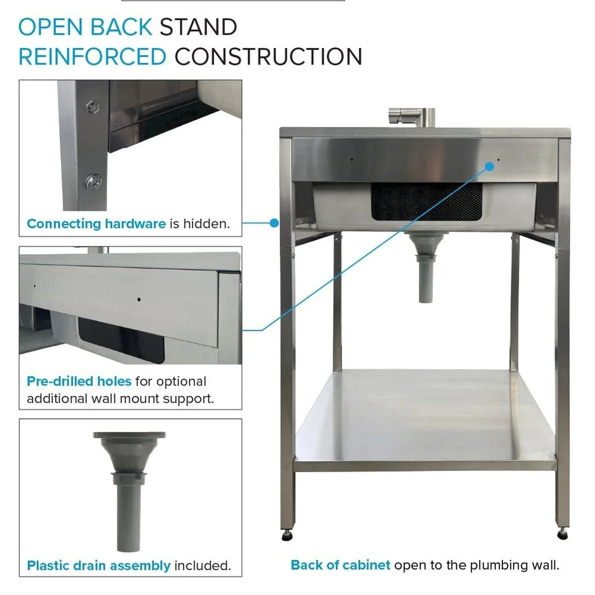 Lavatoio e mobile in acciaio inox 24" L x 22" P x 35" H