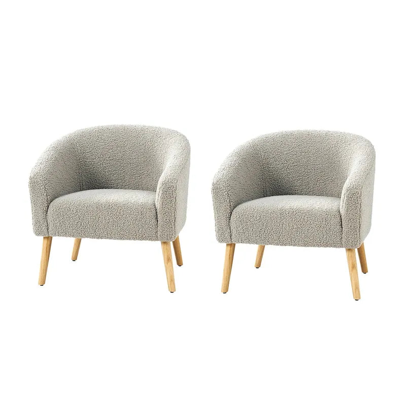 Poltrona Sheila Modern 30 W Boucle con gambe in legno massello, set da 2 di HULALA HOME