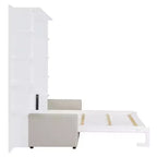 Letto a muro a scomparsa Whisen Modern Design con struttura in legno, Queen Size, con divano e mensole