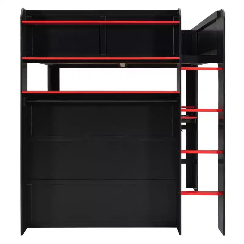 Luxystar Letto a soppalco a una piazza e mezza con scrivania illuminata regolabile, armadio aperto e libreria