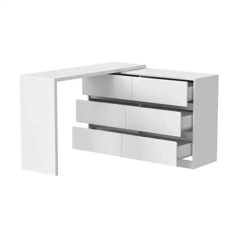 Credenza/Mobile Buffet Intelligente Girevole/Allungabile con 6 Cassetti, Piano d'Appoggio Estensibile, Tappetino Antiscivolo, Tavolo da Pranzo Girevole, Dispensa ad Isola per Cucina