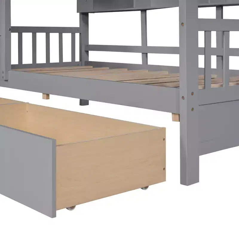 Letto a casetta in legno per bambini, piazza singola/matrimoniale, con 2 cassetti e ripiano portaoggetti - ModernLuxe