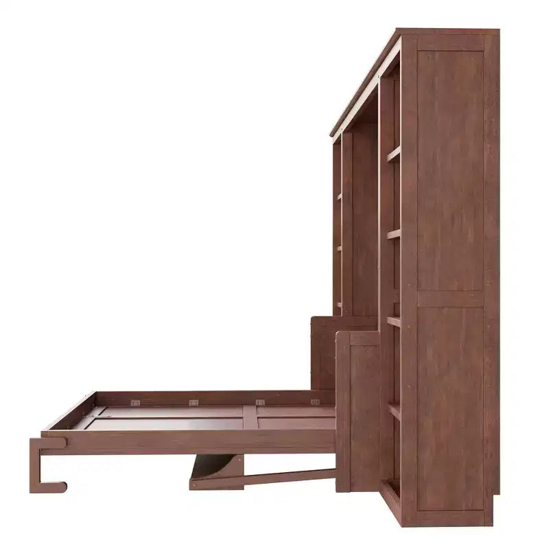 Letto a scomparsa matrimoniale/queen size salvaspazio con scrivania e libreria, marrone scuro - ModernLuxe
