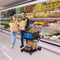Carrelli della spesa pieghevoli a 2 livelli per la spesa, capacità 90 kg, carrello per la spesa portatile pieghevole con ruote e cassa rimovibile per centro commerciale, blu
