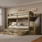 Whisen Letto a castello Twin XL con rotelle estraibili, letto a castello con contenitore, letto a castello in legno massello, scala con contenitore, armadio, 3 cassetti, per bambini