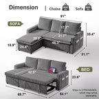 Dyonery Divano Letto Angolare 81, Divano Estraibile a L con Chaise Longue Reversibile con Contenitore, USB, Schienale Reclinabile