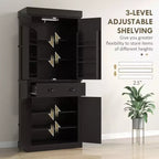 Mobile credenza da cucina da 71" con luci a LED, 6 ante con ripiani, un cassetto e 4 ripiani regolabili