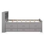 Letto a piattaforma con letto estraibile e cassetti, Letto a piattaforma contenitore con USB, Letto a piattaforma in legno con libreria