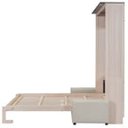 Letto a scomparsa Queen Size con divano, letto a scomparsa in legno Queen con luce LED, letto a cassapanca pieghevole con per camera degli ospiti, Beige