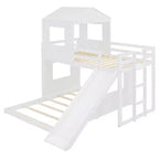 Letto a castello in legno Luxystar Twin Over Full con casetta da gioco, scivolo e sponde di protezione
