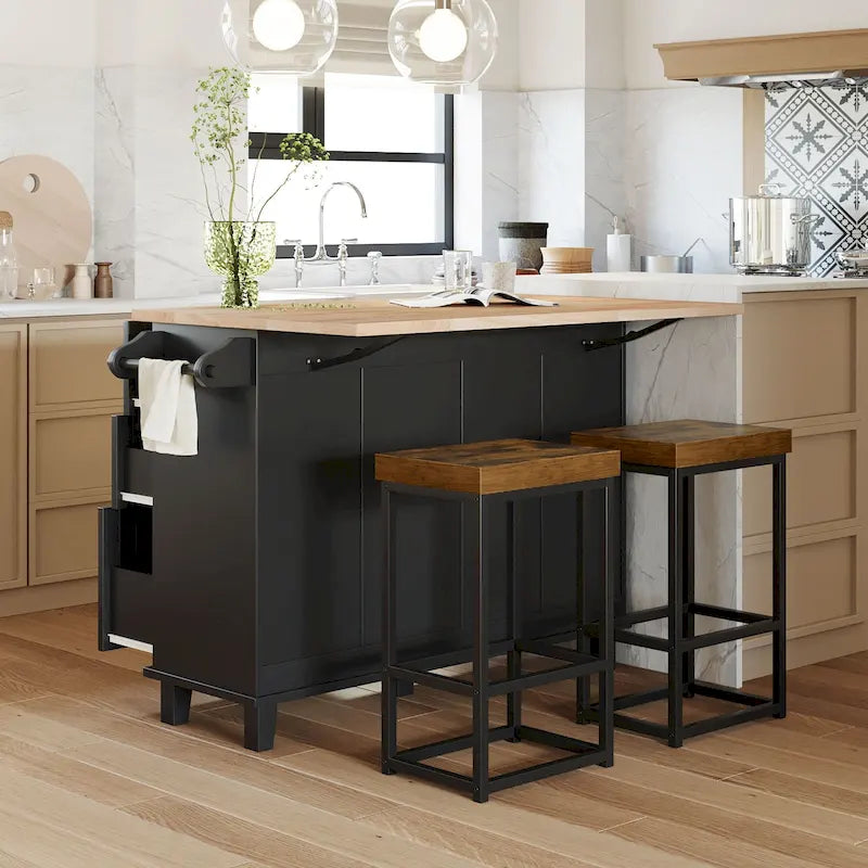 Set da isola per cucina TOPMAX con anta a ribalta e 2 posti a sedere, set tavolo da pranzo con ripiano regolabile, cassetti e portasciugamani