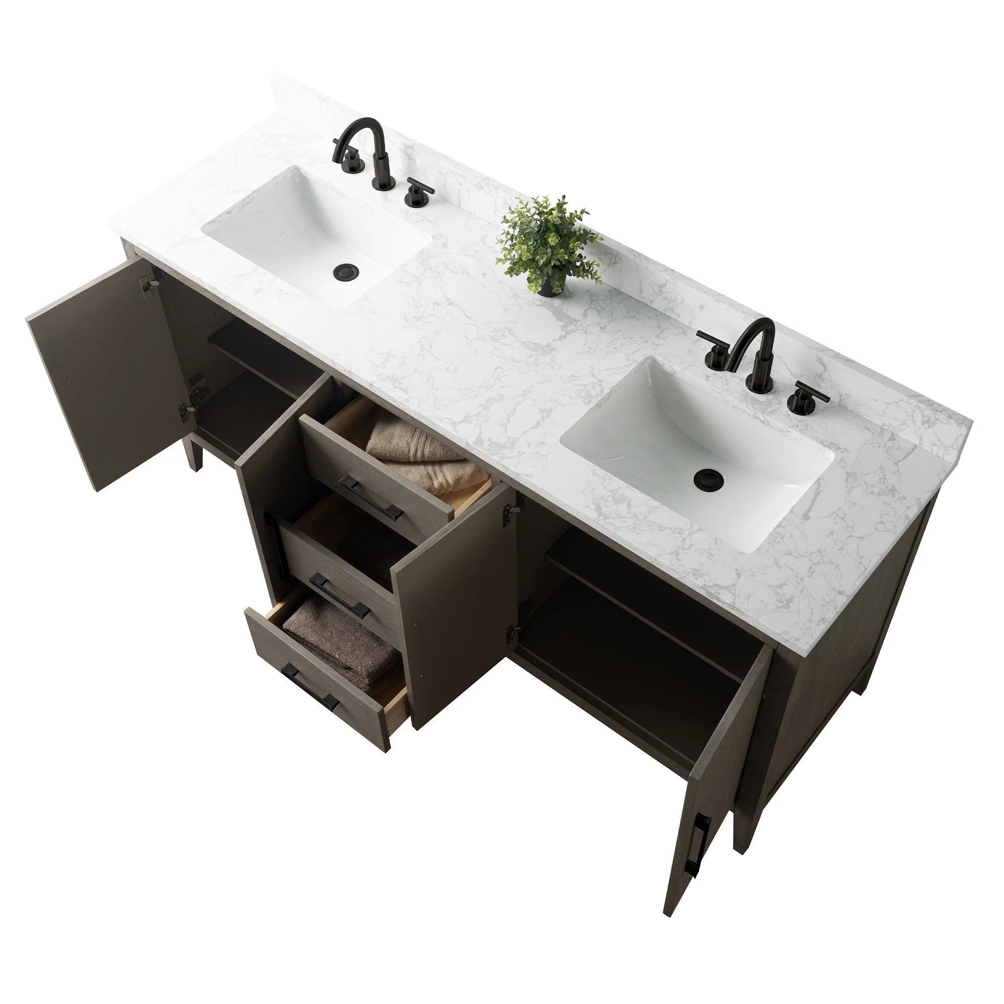 Mobile lavabo doppio Vanity Art 72 per bagno con piano in marmo composito
