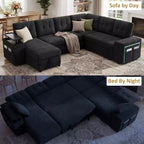 Divano letto componibile modulare Dyonery 112 con letto estraibile, divano componibile a U con contenitore, divani con seduta extra ampia e profonda per soggiorno