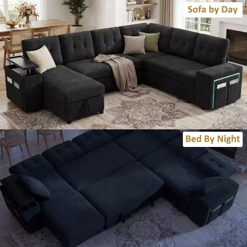 Divano letto componibile modulare Dyonery 112 con letto estraibile, divano componibile a U con contenitore, divani con seduta extra ampia e profonda per soggiorno