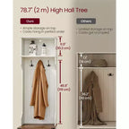 Albero da ingresso con panca e scarpiera, appendiabiti con panca per scarpe, mobili per ingresso, 3 ganci tripli, anta con maniglia, bianco rustico