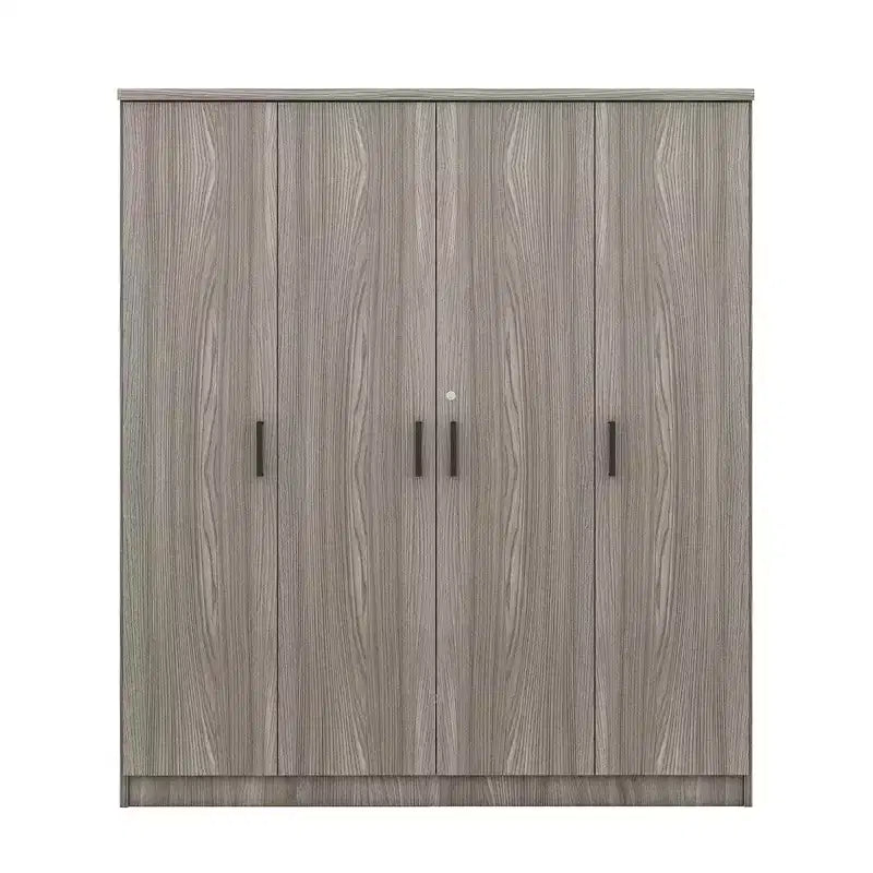 Armadio a 4 ante in legno con asta appendiabiti, 1 cassetto e ripiani portaoggetti