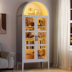Mobile Contenitore, Nero/Bianco, Stile Arco, Singolo, Alto 71 con Luci a LED e Ante in Vetro