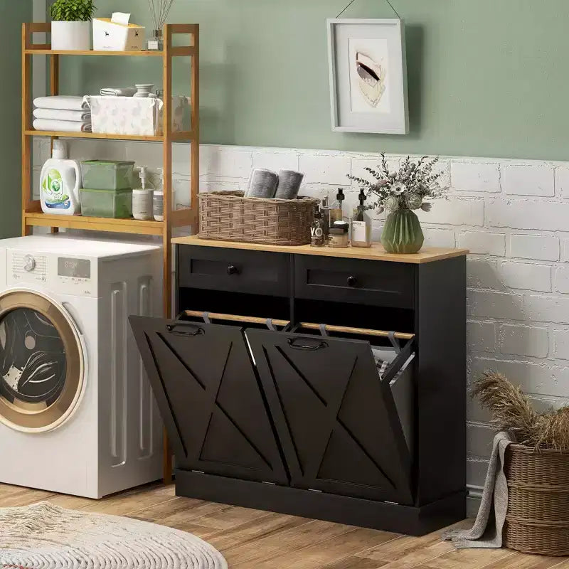HOMCOM Mobile Contenitore da Bagno Salvaspazio con Cesti per la Biancheria Inclinabili, 2 Cesti Rimovibili e 2 Cassetti