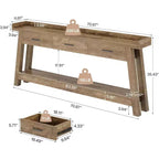 Tavolo da divano a 2 ripiani Lantine con 3 cassetti, tavolo consolle da 180 cm con deflettore rialzato e ripiani portaoggetti per soggiorno, corridoio, ingresso