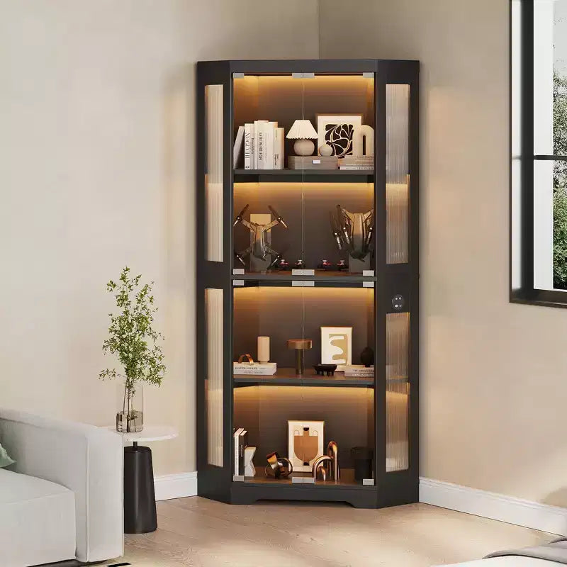 Vetrina in vetro, vetrina a 4 ripiani, vetrina angolare per oggetti da collezione/giocattoli/libri, armadietto contenitore per soggiorno