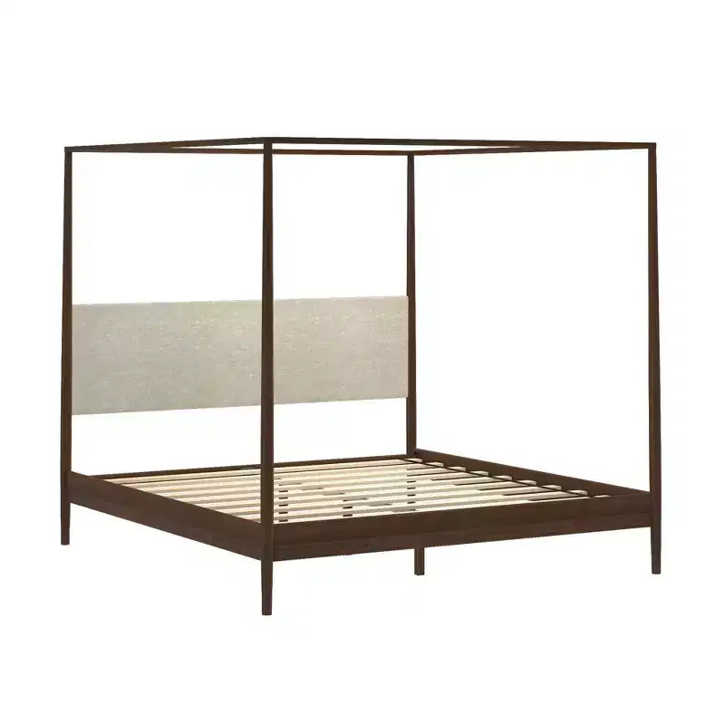 Letto a baldacchino Harbor King con testiera imbottita, biondo/Swiss Coffee (MD2411-01)