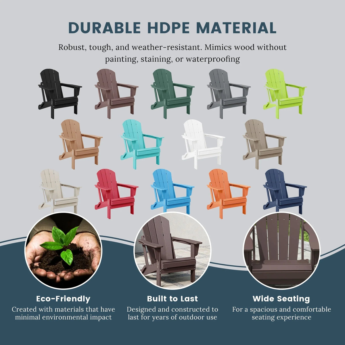 Polytrends Laguna Sedia Adirondack Pieghevole da Esterno per Patio Resistente allo Sbiadimento e alle Intemperie