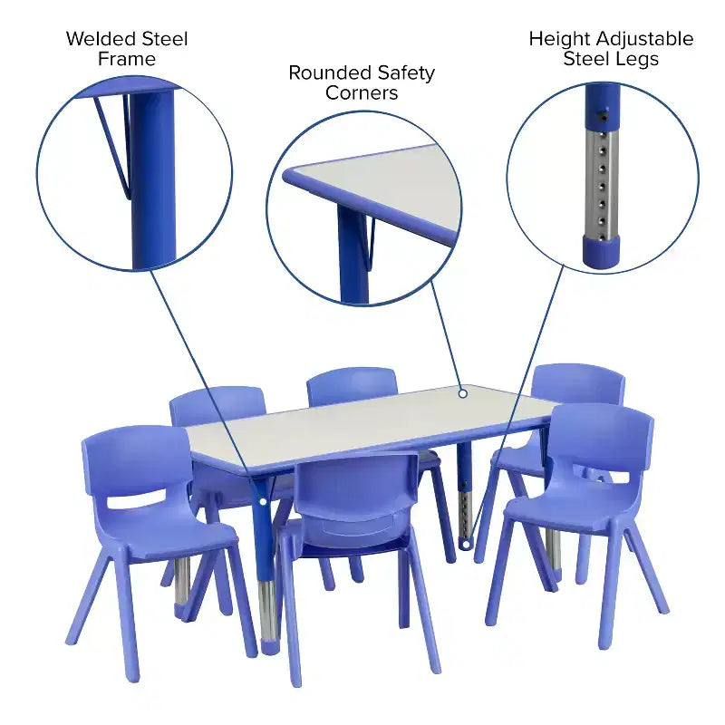 Set Tavolo Attività Rettangolare Regolabile in Altezza in Plastica Emma and Oliver 23.625"W x 47.25"L con 6 Sedie