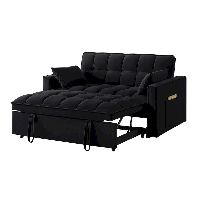 Divano letto a due posti 4 in 1 con braccioli e tasche portaoggetti, divano letto estraibile multifunzionale trapuntato con schienale regolabile