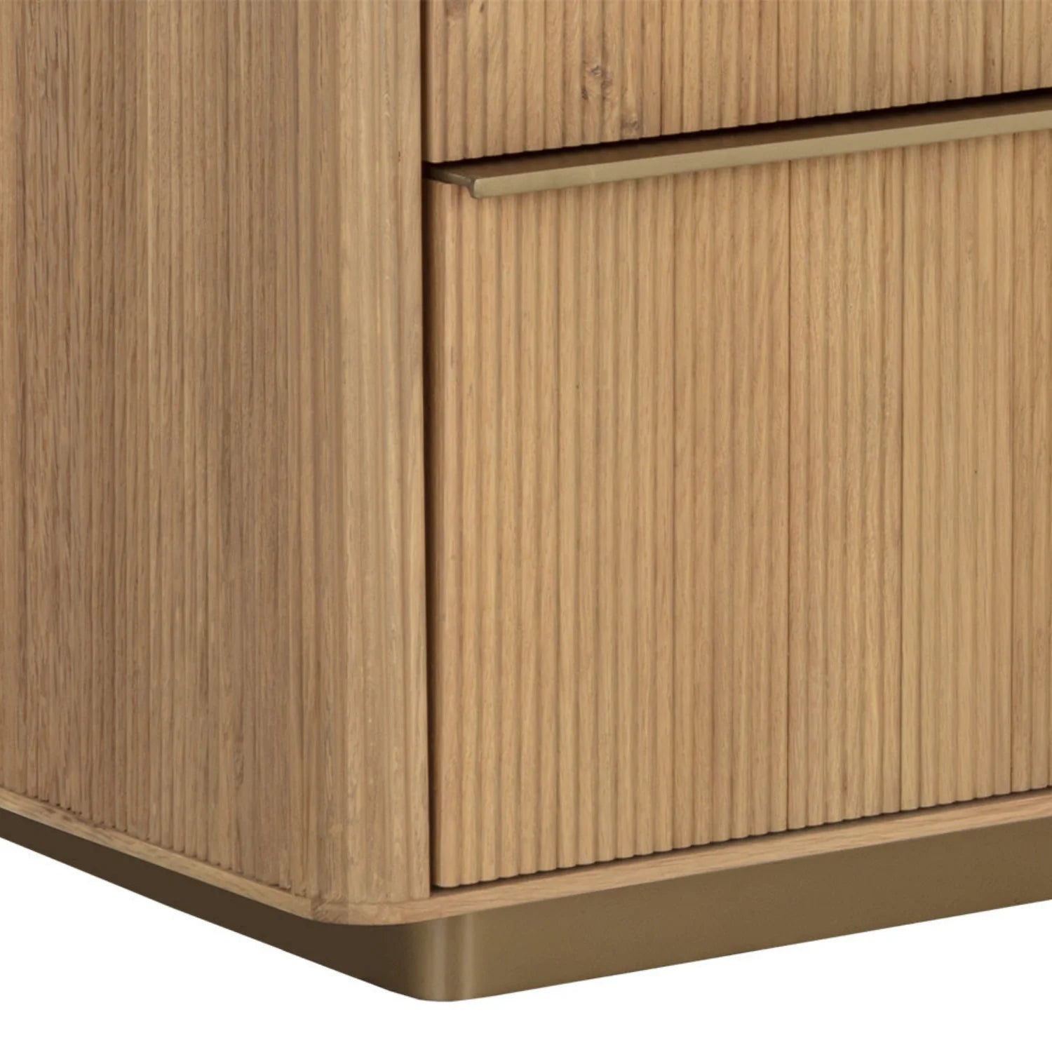 Comò moderno in rovere con ante scolpite a canne – Camera da letto | Finitura oro spazzolato