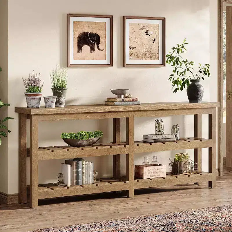 Tribesigns 70.86 Tavolo Consolle Extra Lungo, Tavolo d'Ingresso a 3 Livelli Stile Rustico, Tavolo da Divano Dietro al Divano per Soggiorno, Corridoio, Ingresso