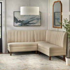 Lifestorey Set da Pranzo Banquette Kerrington con Schienale Canale, 4 Pezzi, Noce/Crema: Tessuto Effetto Lino, Tavolo con Piedistallo