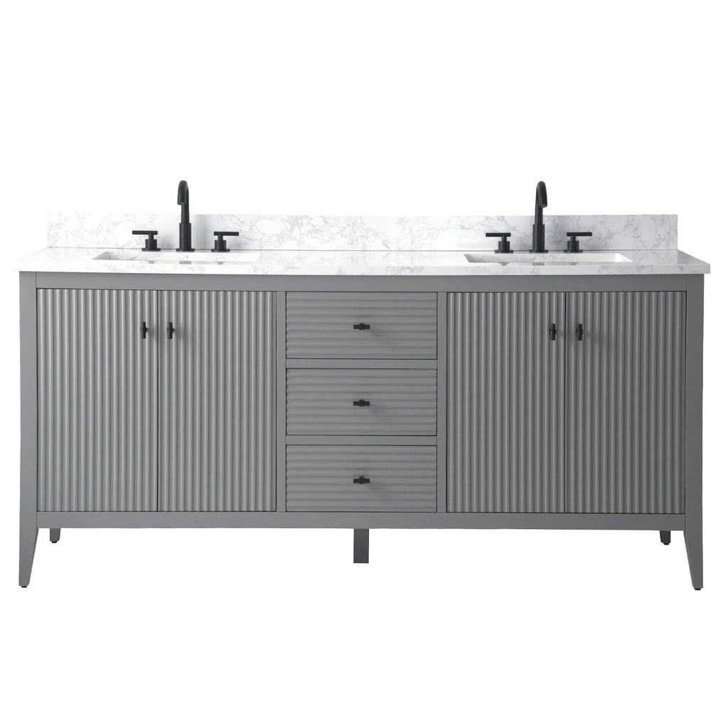 Mobile lavabo doppio Vanity Art 72 per bagno con piano in marmo composito
